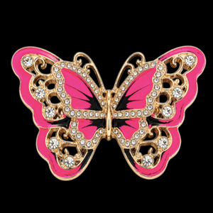 Pink Butterfly Belt Buckle Rhinestone Glitter Butterflies