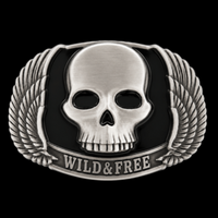Wild And Free Skull Wings Motorcycle Rider Belt Buckle