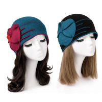 Women's Flower 1920s Winter 100% Wool Cap Beret Beanie Cloche Bucket