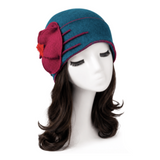 Women's Flower 1920s Winter 100% Wool Cap Beret Beanie Cloche Bucket