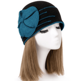 Women's Flower 1920s Winter 100% Wool Cap Beret Beanie Cloche Bucket