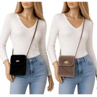 Brown Faux Fur Crossbody Women's Shoulder and Phone Bag