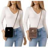 Brown Faux Fur Crossbody Women's Shoulder and Phone Bag