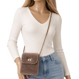 Brown Faux Fur Crossbody Women's Shoulder and Phone Bag
