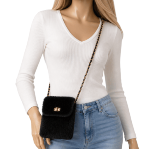 Brown Faux Fur Crossbody Women's Shoulder and Phone Bag
