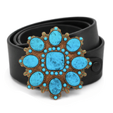 Flower Belt Buckle Turquoise Flowers Blue Stone Women Wide Buckles Belts