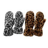 Women Soft Plush Warm Animal Print  Winter Fluffy  Warm Fashion Mittens Faux Fur