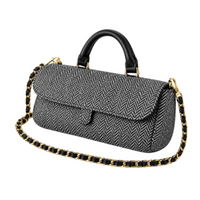 Elegant Gray & Black Tweed Handbag with Gold Chain Strap Women's Fashion Purse