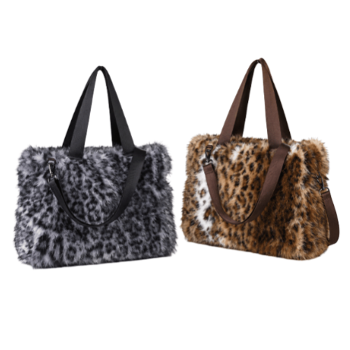 Faux Fur Leopard Tote Bag Women's Winter Fashion