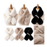 Écharpe femme fausse fourrure pull à travers fleurs fausses perles cache-cou taille unique