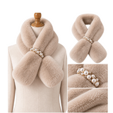 Écharpe femme fausse fourrure pull à travers fleurs fausses perles cache-cou taille unique