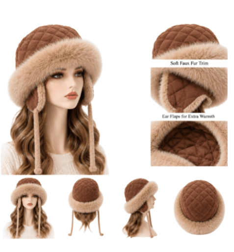 Ensemble de gants de chapeau d'hiver de style cosaque en fausse fourrure pour femmes