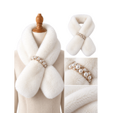 Écharpe femme fausse fourrure pull à travers fleurs fausses perles cache-cou taille unique