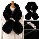 Écharpe femme fausse fourrure pull à travers fleurs fausses perles cache-cou taille unique