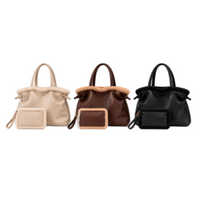 Faux Fur Leather Sherpa Trim Tote Bag with Matching Pouch