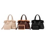 Faux Fur Leather Sherpa Trim Tote Bag with Matching Pouch