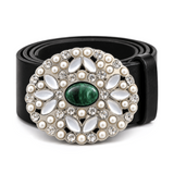 Rhinestone White Flower Green Stones Rhinestones Oval Belt Buckle Buckles