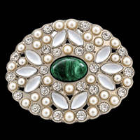 Hebilla de cinturón ovalada con diamantes de imitación, flor blanca, piedras verdes, diamantes de imitación