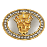Skull Head Bones Rhinestones King Skulls Head Gold Belt Buckle