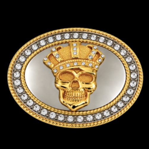 Skull Head Bones Rhinestones King Skulls Head Gold Belt Buckle