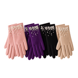 Guantes de invierno para mujer con pantalla táctil, calentadores de manos a la moda, diseño de flores en 3D detallado