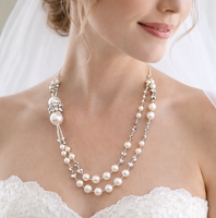 Wedding Bridal Bride Faux Pearls 2 Strand Necklace Set