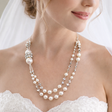 Conjunto de collar de 2 hilos de perlas de imitación para novia de boda