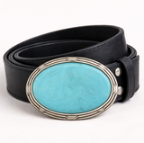 Turquoise Light Blue Colored Antique Silver Belt Buckle