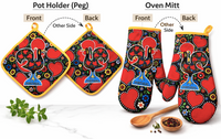 100% Cotton Galo de Barcelos Portuguese Portugal Oven Mitts Set