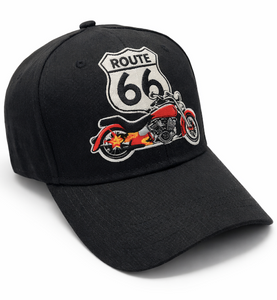 NEW US ROUTE 66 MOTO BIKERS CHOPPER BALL CAP HAT BLACK
