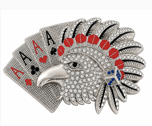 Rhinestone Wild Indian Bald Eagle Falcon Belt Buckle