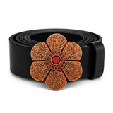Flower Belt Buckle Floral Flowers Red Stone Classic Antique Buckles Belts