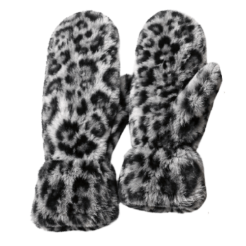 Women Soft Plush Warm Animal Print  Winter Fluffy  Warm Fashion Mittens Faux Fur