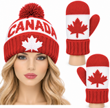 Ensemble bonnet et gants d'hiver avec drapeau du Canada et mitaines tricotées