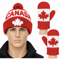 Winter Toque Canada Flag Hat Gloves Knitted Mittens Set
