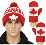 Ensemble bonnet et gants d'hiver avec drapeau du Canada et mitaines tricotées