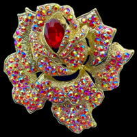 Red Rhinestone Rose Flower Brooch Pin Women's Fashion Accessories