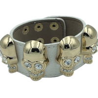 Unisex Punk Biker Gold Skull Purple Leather Bracelet Cuff Bangle Wristband