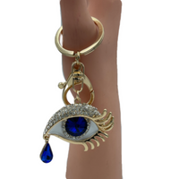 3D Evil Eye Tear Drop Keychains Keyrings Key Finder Big Blue Rhinestone