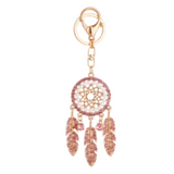 Rhinestone Rose Gold Pearl Beaded Fancy Bling Feather Dreamcatcher Keychain