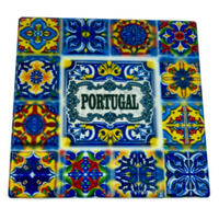 Blue Colourful Azulejos Ceramic Tile Coaster Portugal Portuguese Cork Back