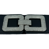 Women's Fashion Belt Black Elastic Band Bling Buckle