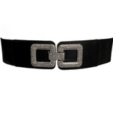 Women's Fashion Belt Black Elastic Band Bling Buckle