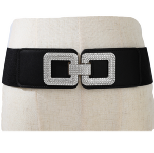 Cinturón de moda para mujer con banda elástica negra y hebilla brillante