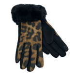 Women's Animal Print Cheetah Leopard Gloves Faux Fur Trim Winter Fall