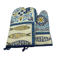 100% Cotton Traditional Portuguese Symbols Oven Kitchen Mitt Set of 2