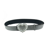 Women's Sparkling Rhinestone Bling Waist Fashion Belt with Heart-Shaped Buckle