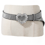 Women's Sparkling Rhinestone Bling Waist Fashion Belt with Heart-Shaped Buckle