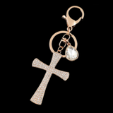 Women's Rhinestone Cross Keychain Fashionable Alloy Keyring With Teardrop Charm