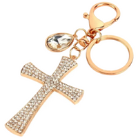 Women's Rhinestone Cross Keychain Fashionable Alloy Keyring With Teardrop Charm